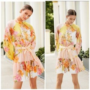 Antonio Melani Brynn Floral Print Self Mini Dress Peach Size 14 NWT